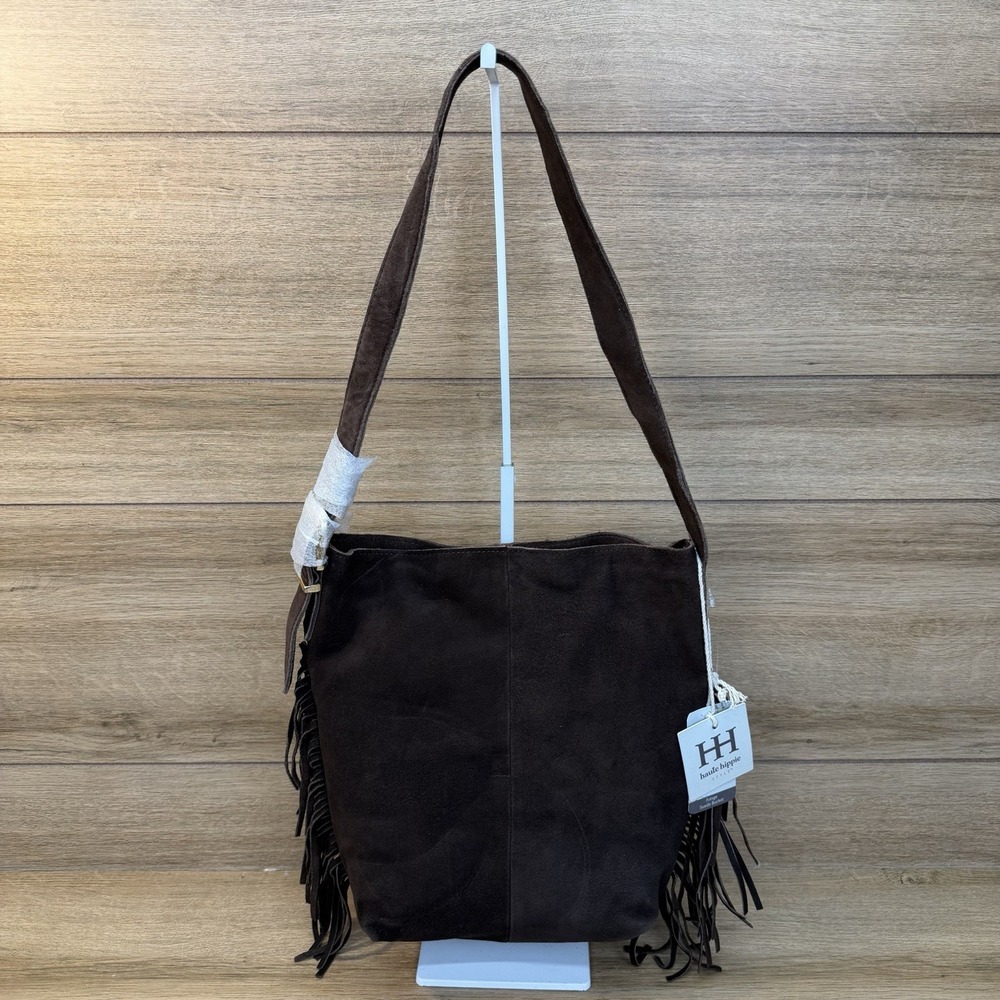 NWT Haute Hippie Brown Suede Fringe Bucket Bag Boho Western Leather